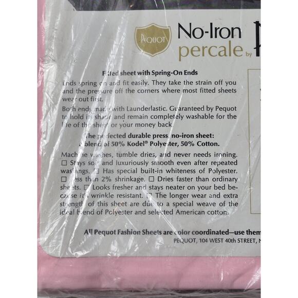 Vintage Pequot Double Flat Sheet 81 x 104 No Iron Percale Solid Pink Sheet - Picture 4 of 5